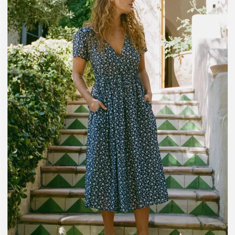 Christy Dawn Simple Dawn Navy Floral Midi Dress - Picture 3 of 8
